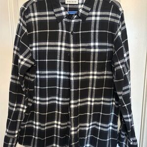 PACSUN Black, blue & White Plaid Button-Up Flannel Shirt Mens